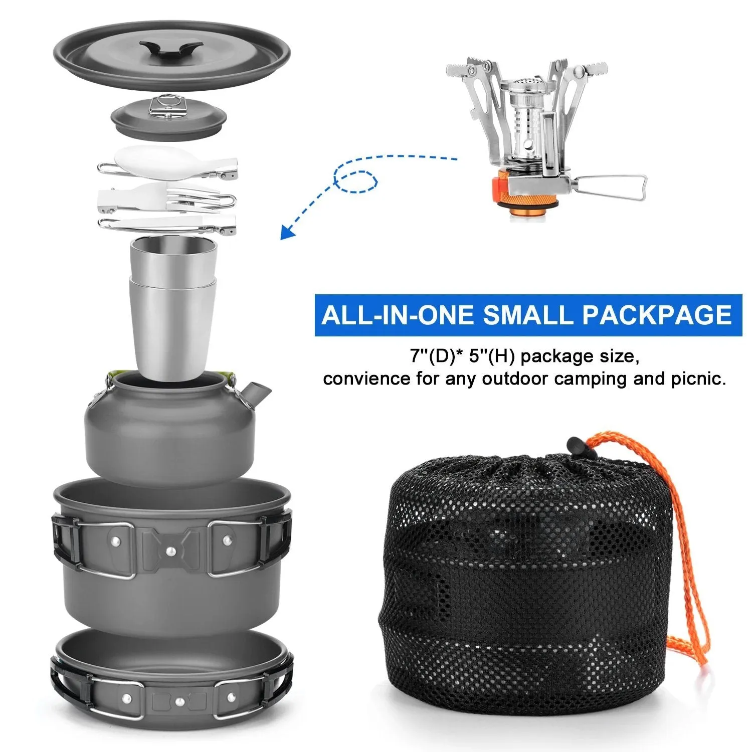 12-Piece: ODOLAND Camping Cookware Mess Kit with Mini Stove