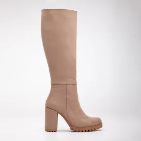 Alize - Cream Suede Wide Calf Platform Boots