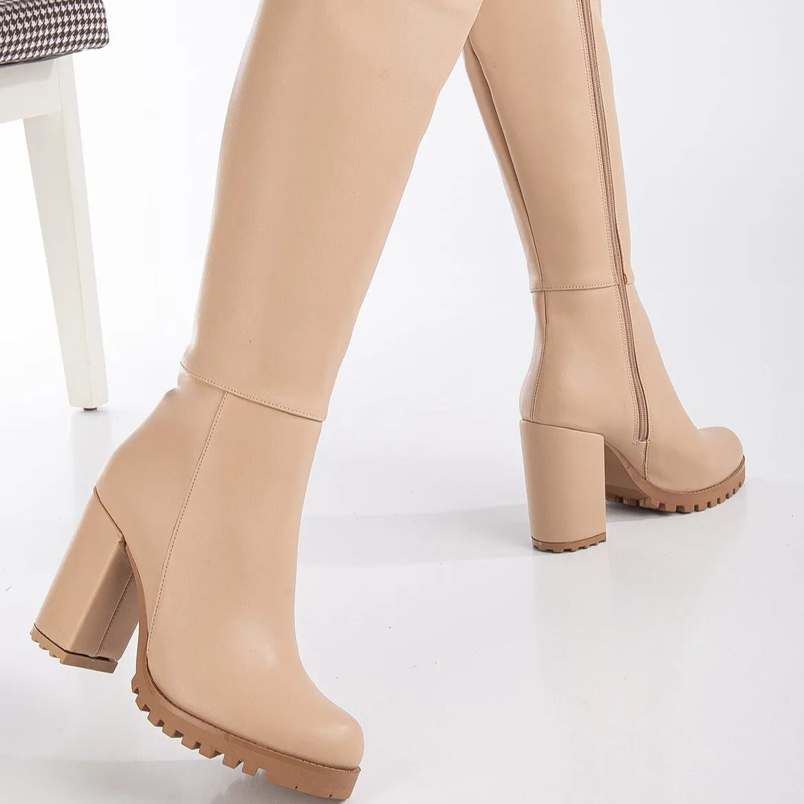 Alize - Cream Wide Calf Platform Boots
