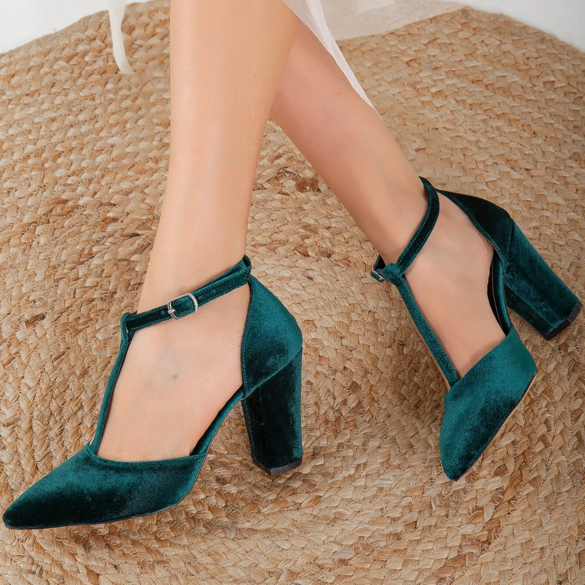 Angelique - Green Velvet Wedding Heels