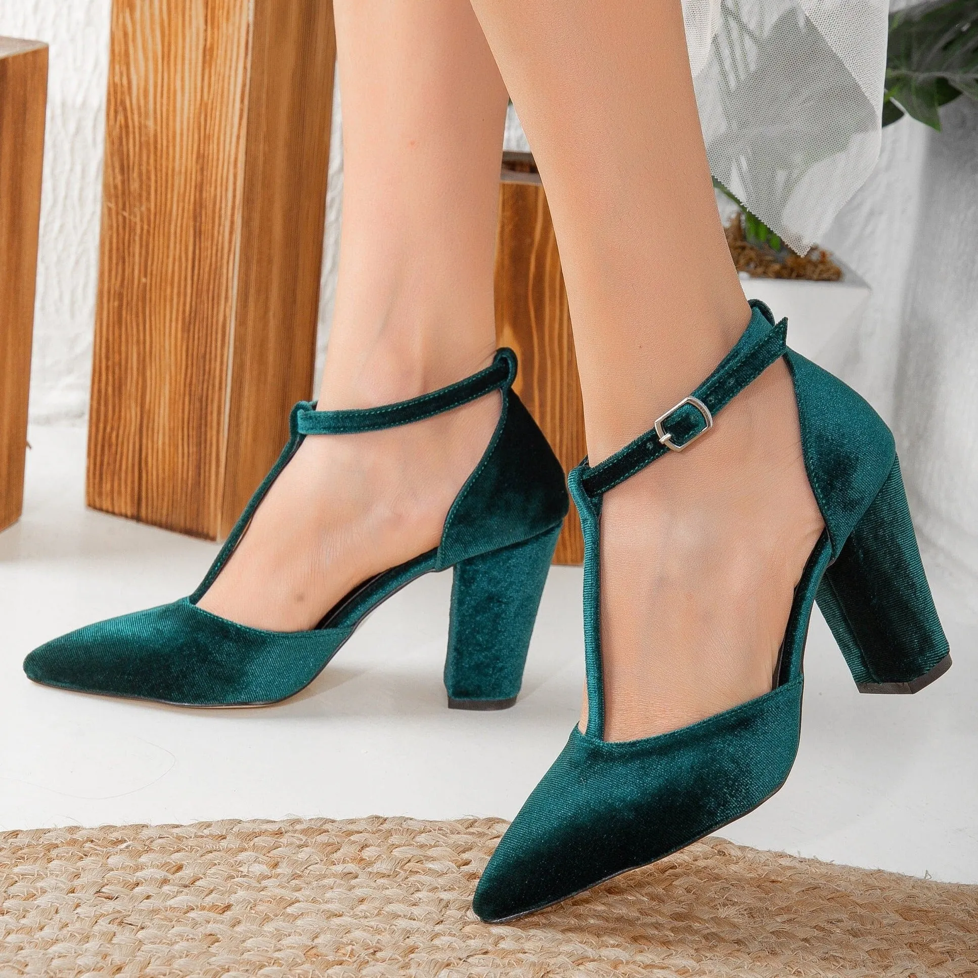 Angelique - Green Velvet Wedding Heels