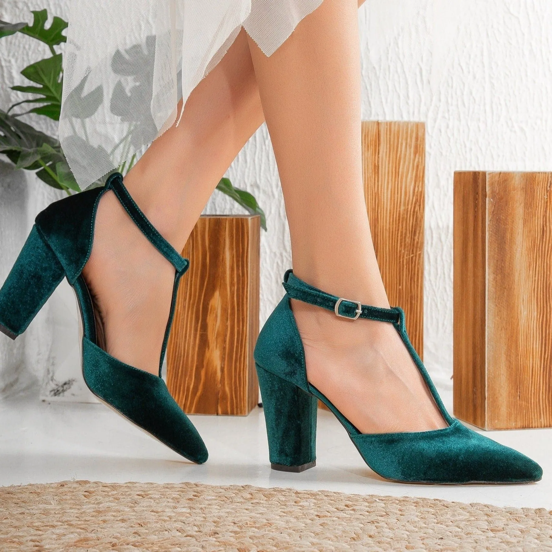 Angelique - Green Velvet Wedding Heels