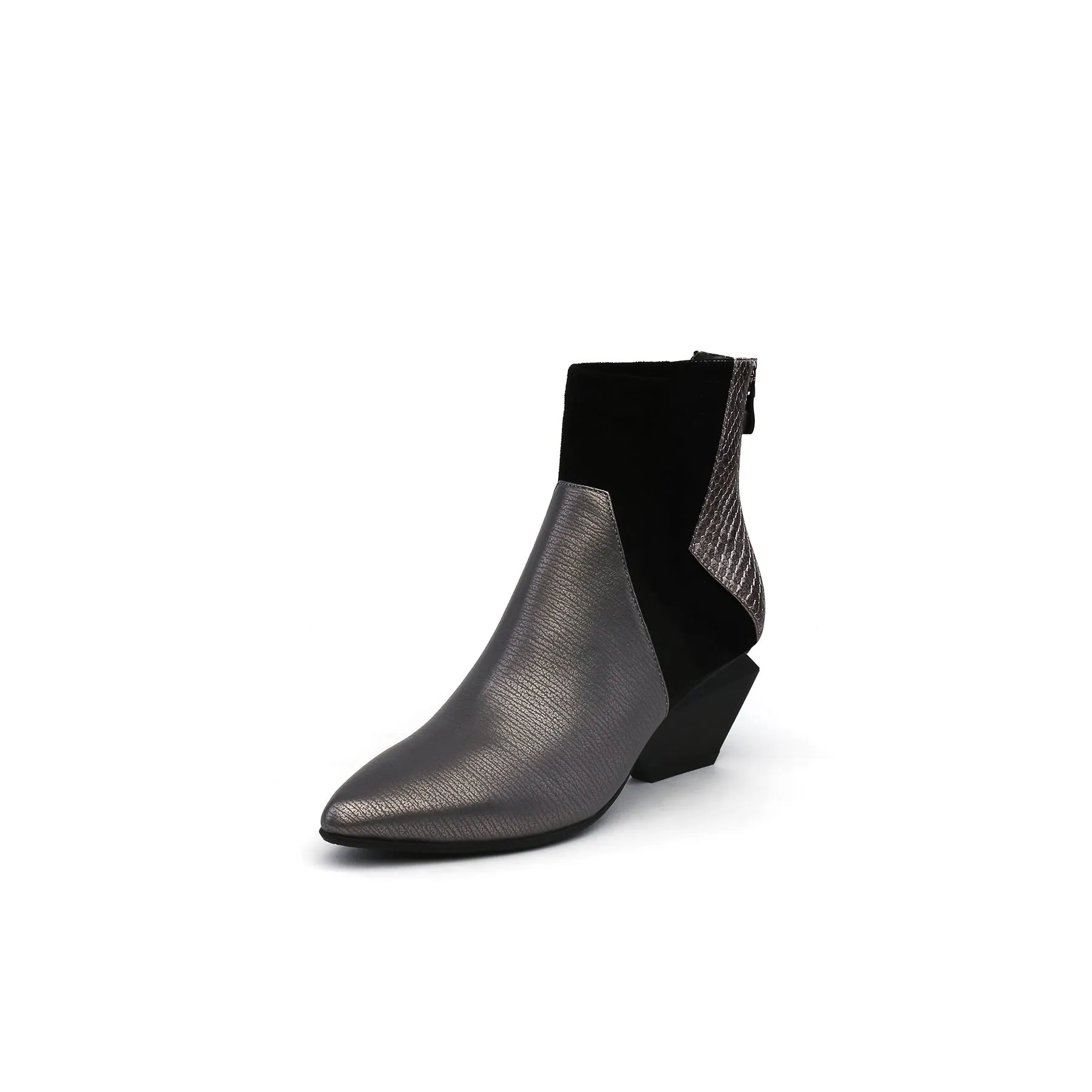 Ankle High Zip Back Leather Boots