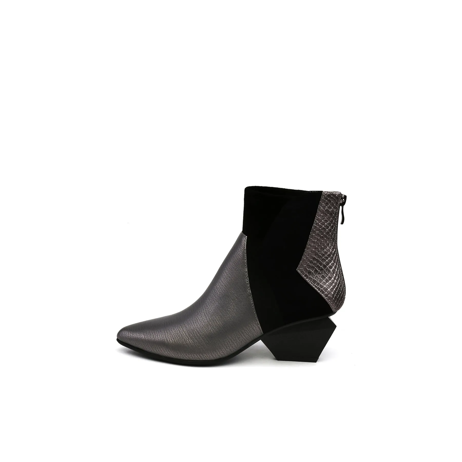 Ankle High Zip Back Leather Boots