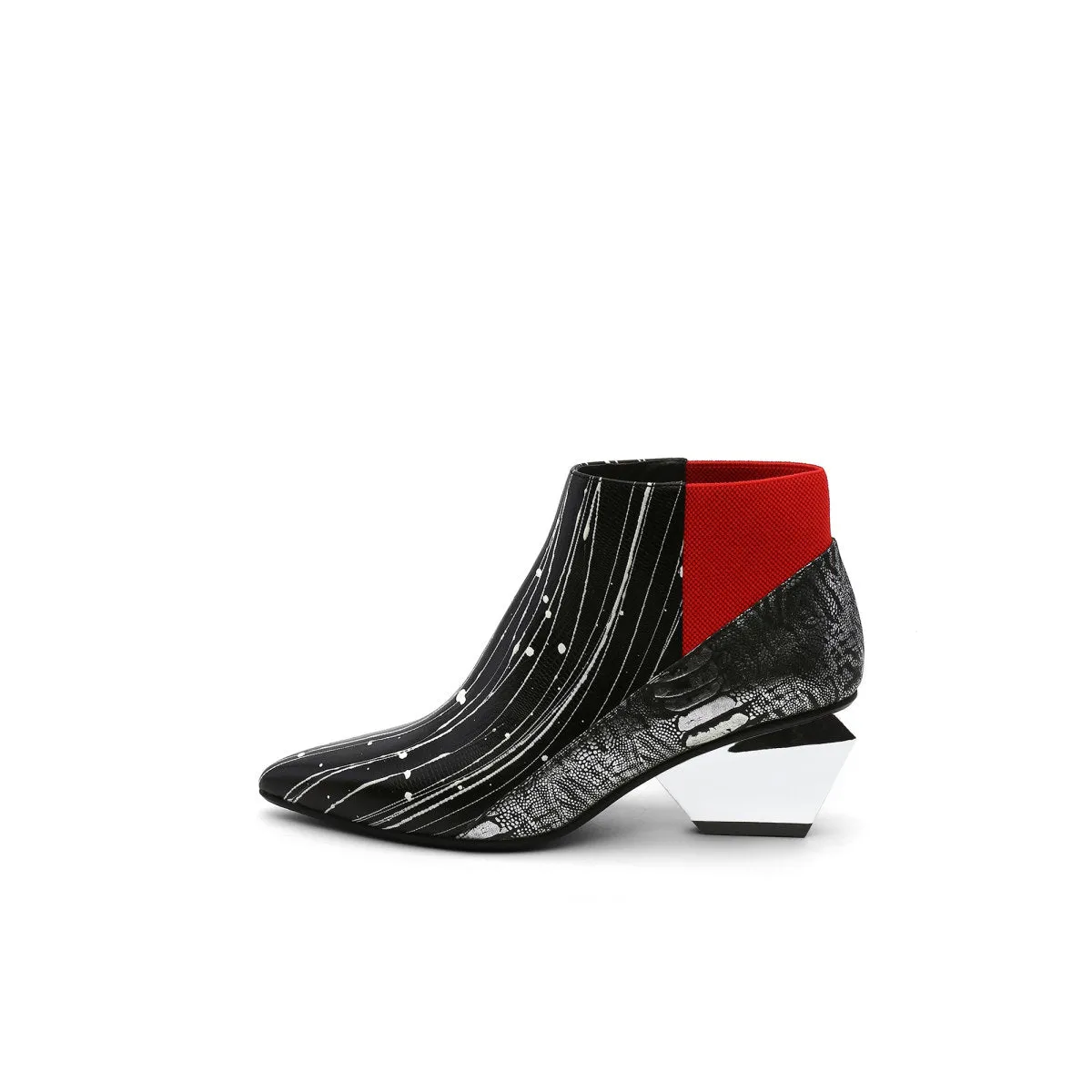 Artistic Leather Ankle Boots with Trapezoidal Heels