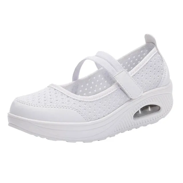 Basic Mesh Shoes Thick Bottom PVC Insole Platform Shoes Air Cushion Women's Solid Wedges Shoes Rocking Shoes Running Shoes 35