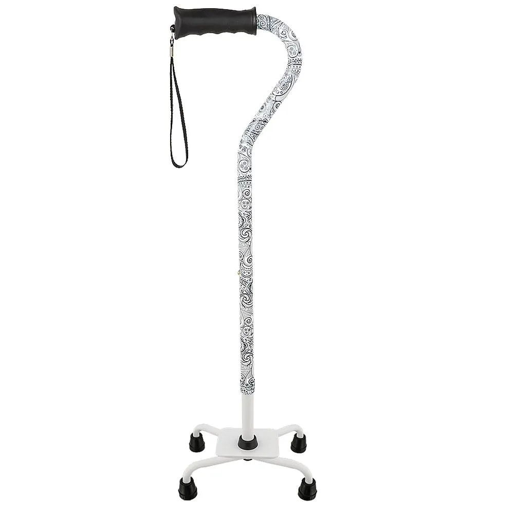 Black and White Convertible Quad Base Walking Cane with Comfort Grip - Adjustable Shaft