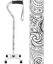 Black and White Convertible Quad Base Walking Cane with Comfort Grip - Adjustable Shaft