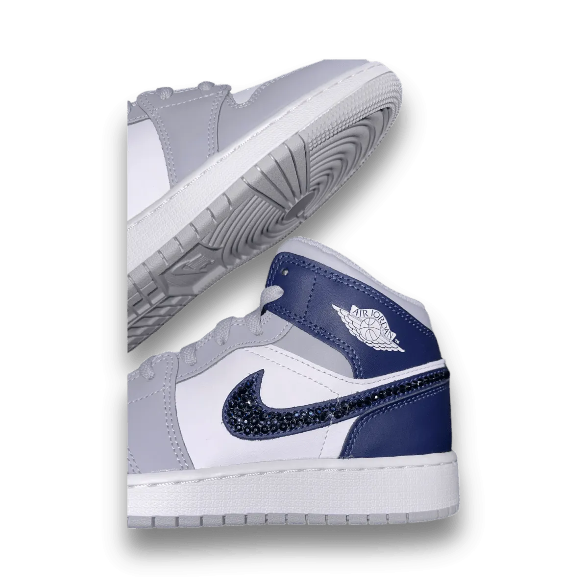 Blingy Jawns Air Jordan 1 Mid - White & Navy - Grade School