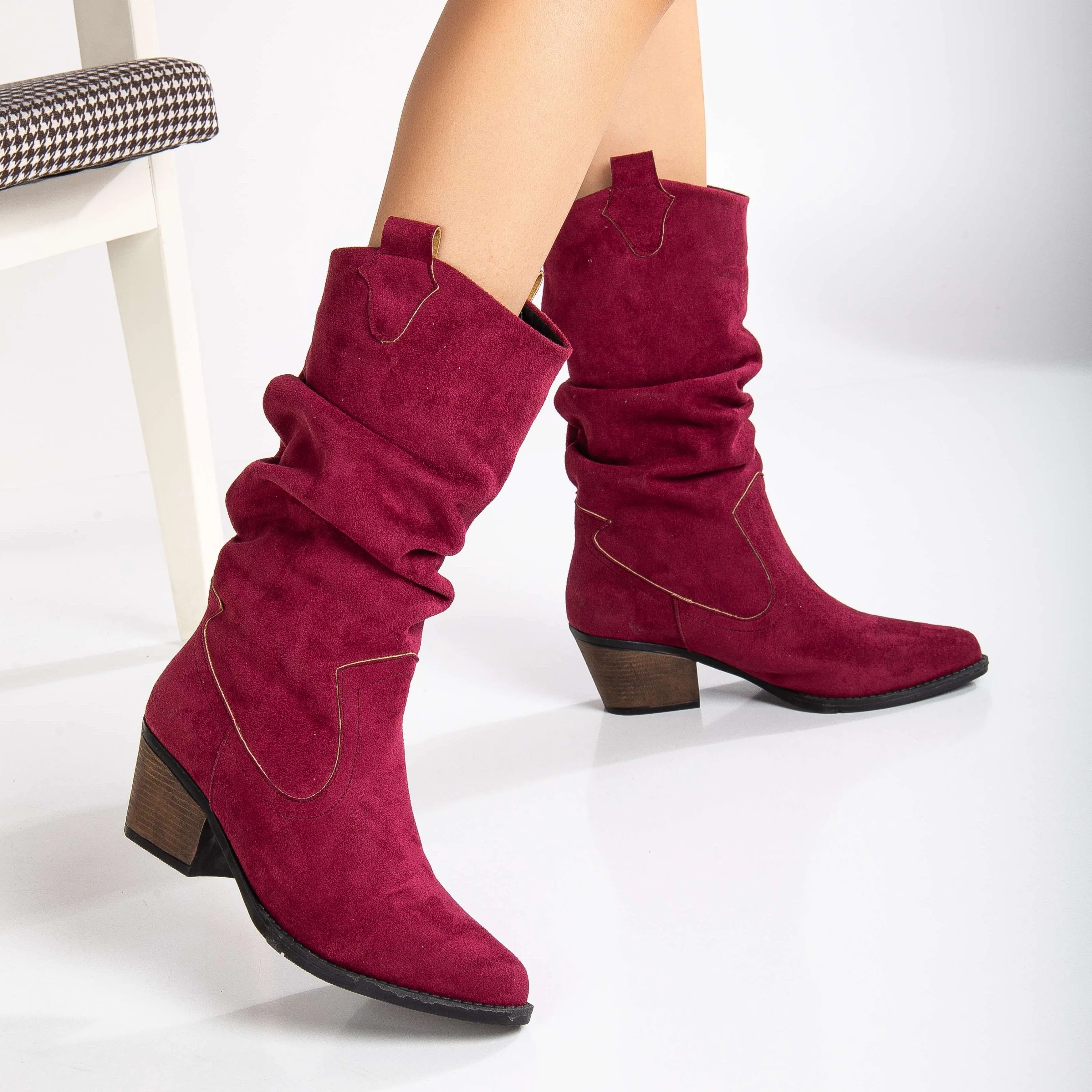 Bonnie - Burgundy Suede Western Boots