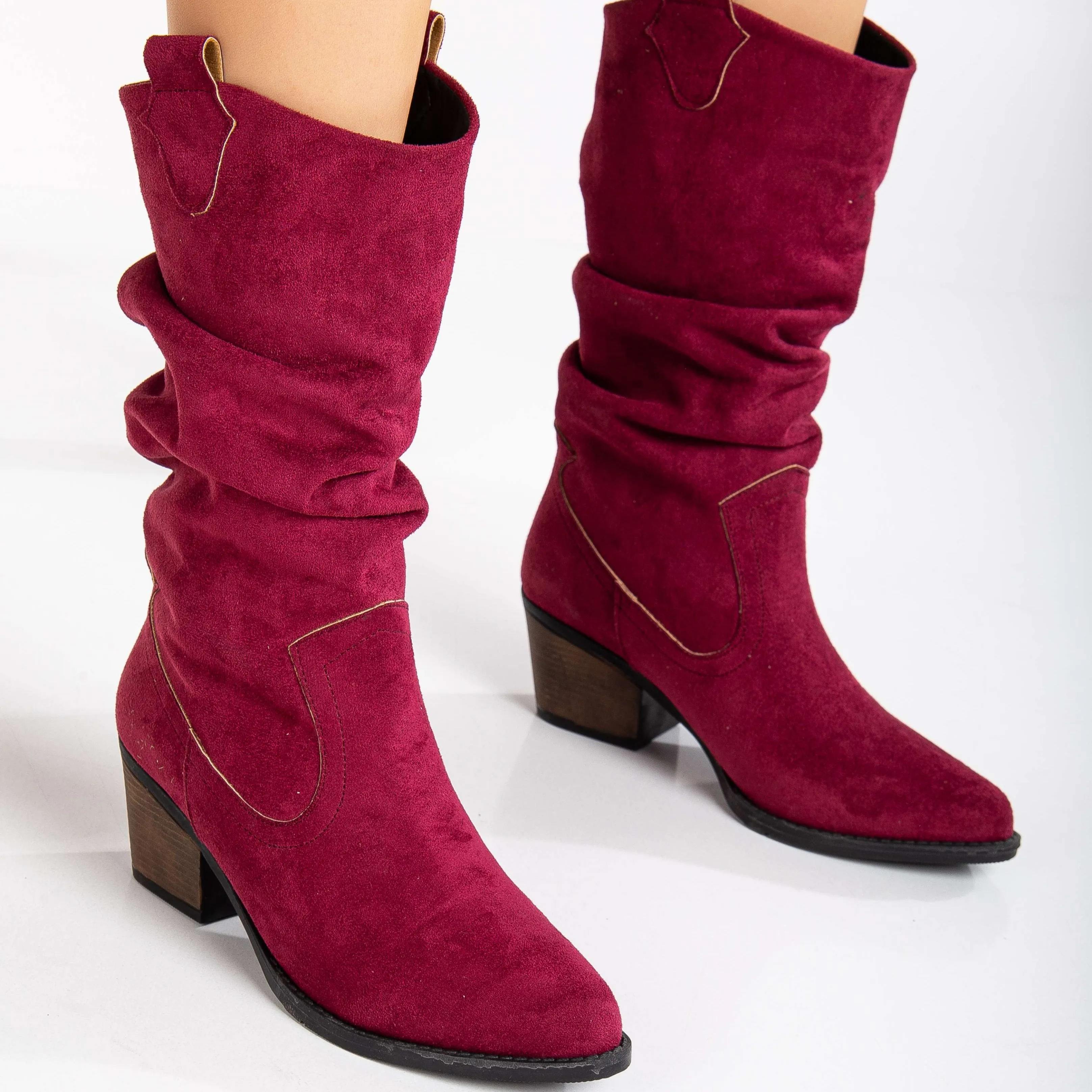 Bonnie - Burgundy Suede Western Boots
