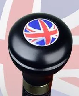 British Flag Emblem Flask Walking Stick: Wood Shaft Hidden Flask