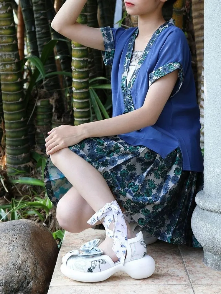Canvas Floral Ankle Lace Up Platform Shoes【s0000002793】