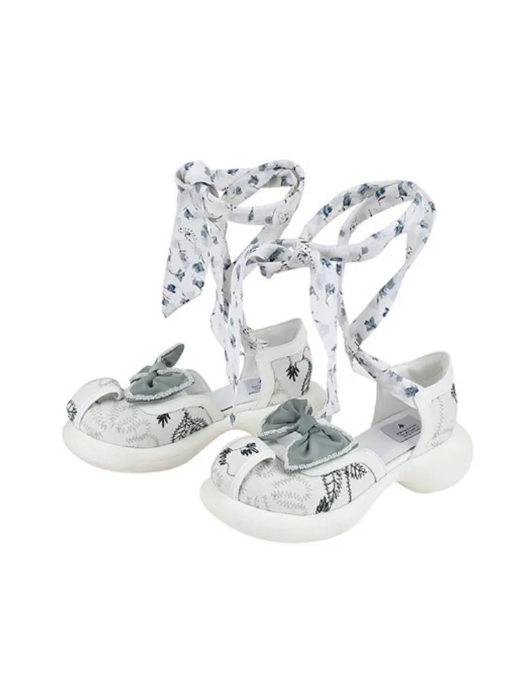 Canvas Floral Ankle Lace Up Platform Shoes【s0000002793】