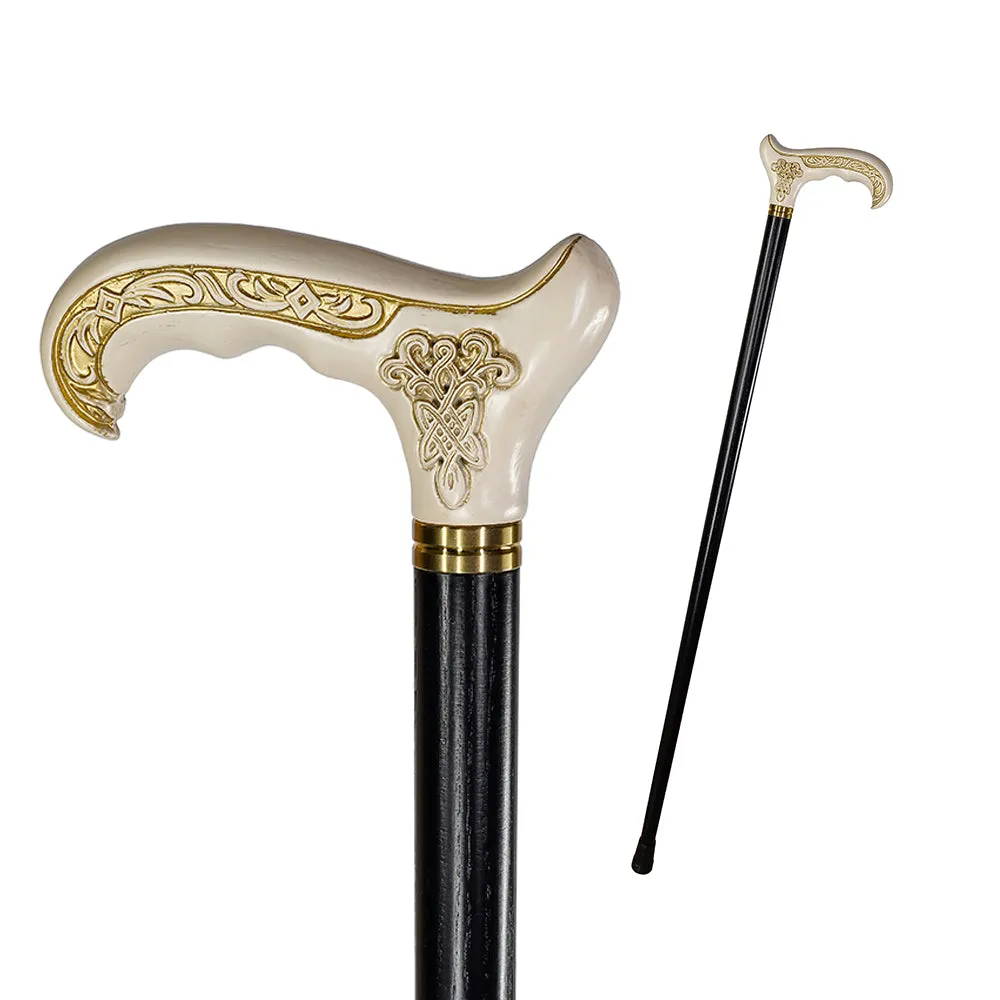 Celtic Handcarved Design Artistic White Wood Cane