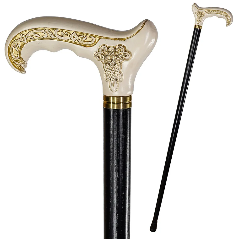 Celtic Handcarved Design Artistic White Wood Cane
