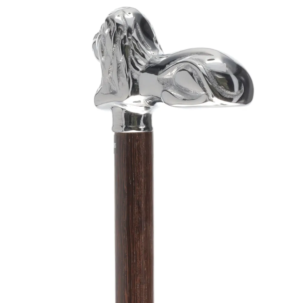 Chrome Lion Handle Walking Cane: Luxury Wenge Wood Shaft