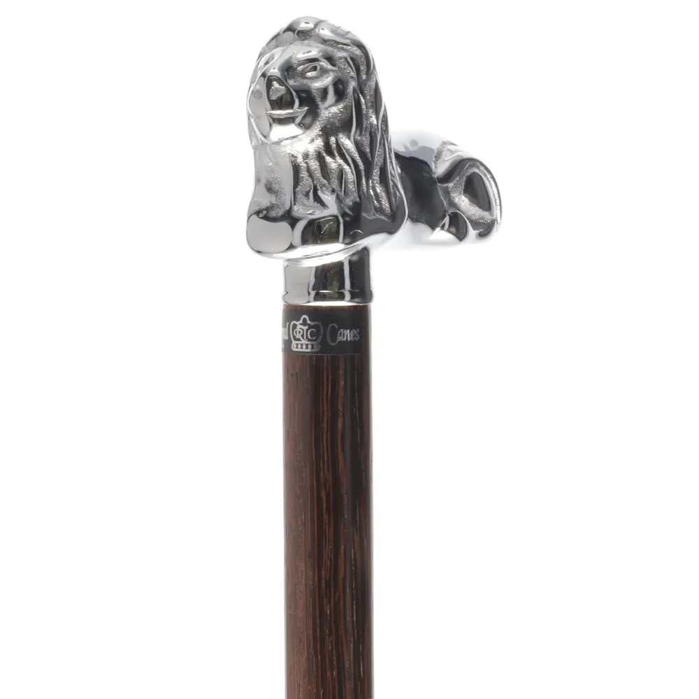 Chrome Lion Handle Walking Cane: Luxury Wenge Wood Shaft