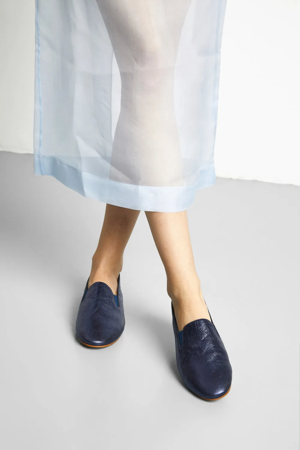 Cleo Loafers in Ocean-coloured Metallic Leather