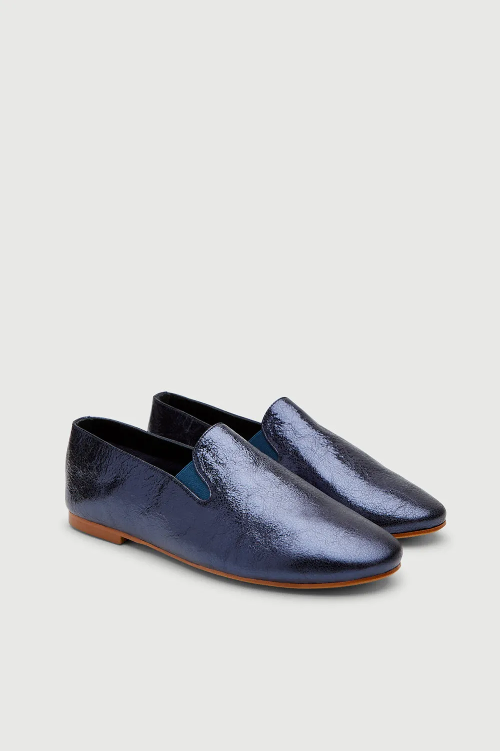 Cleo Loafers in Ocean-coloured Metallic Leather