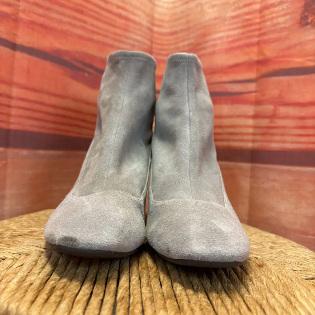 COLE HAAN GRAY FAUX SUEDE SOCK BOOT WITH GOLD DETAIL HEEL SIZE 7.5