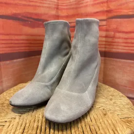 COLE HAAN GRAY FAUX SUEDE SOCK BOOT WITH GOLD DETAIL HEEL SIZE 7.5