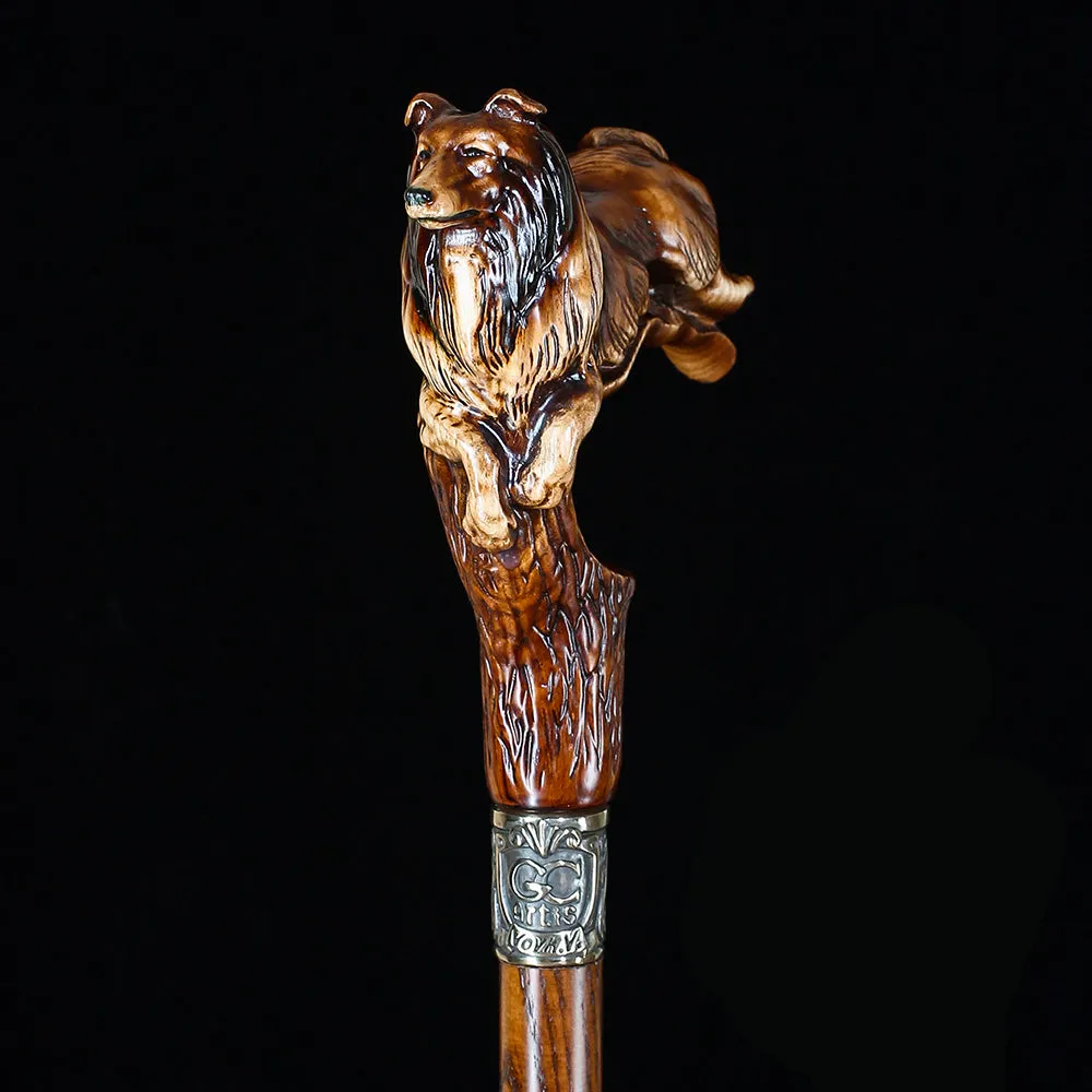 Collie Dog: Artisan Intricate Detail Handcarved Cane
