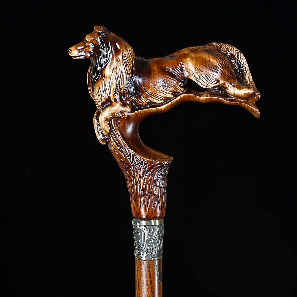 Collie Dog: Artisan Intricate Detail Handcarved Cane