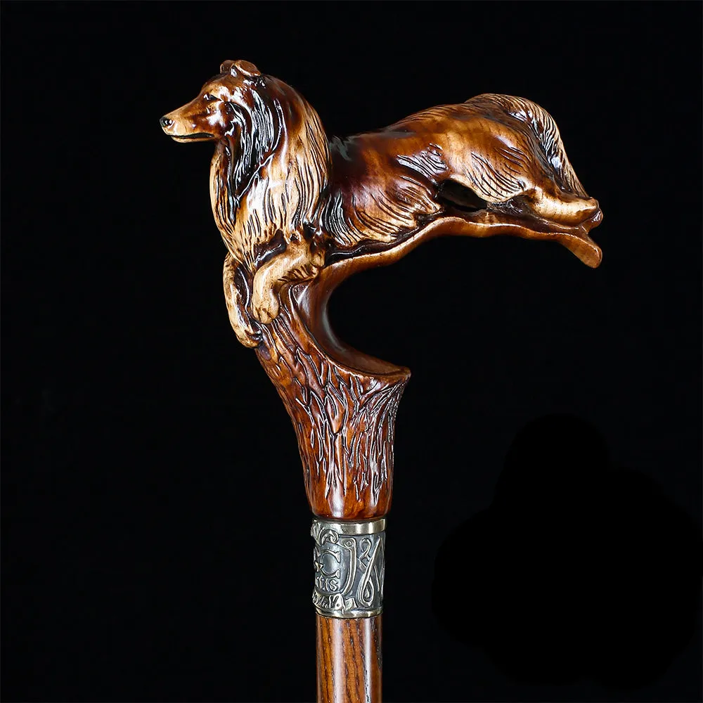 Collie Dog: Artisan Intricate Detail Handcarved Cane