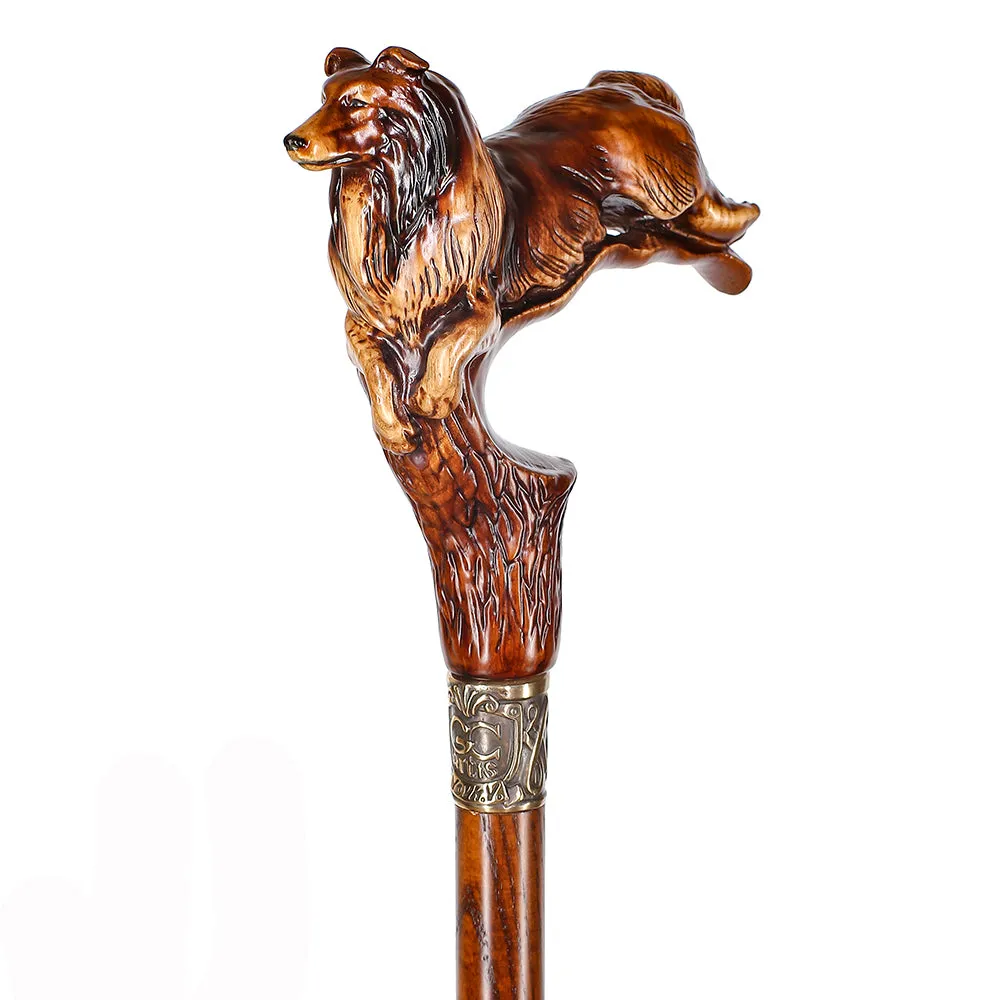 Collie Dog: Artisan Intricate Detail Handcarved Cane