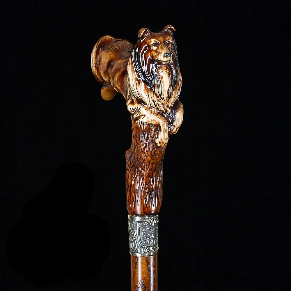 Collie Dog: Artisan Intricate Detail Handcarved Cane