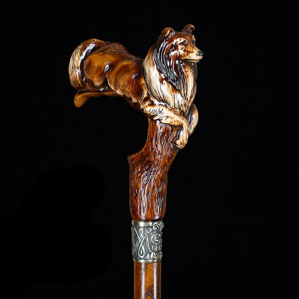 Collie Dog: Artisan Intricate Detail Handcarved Cane