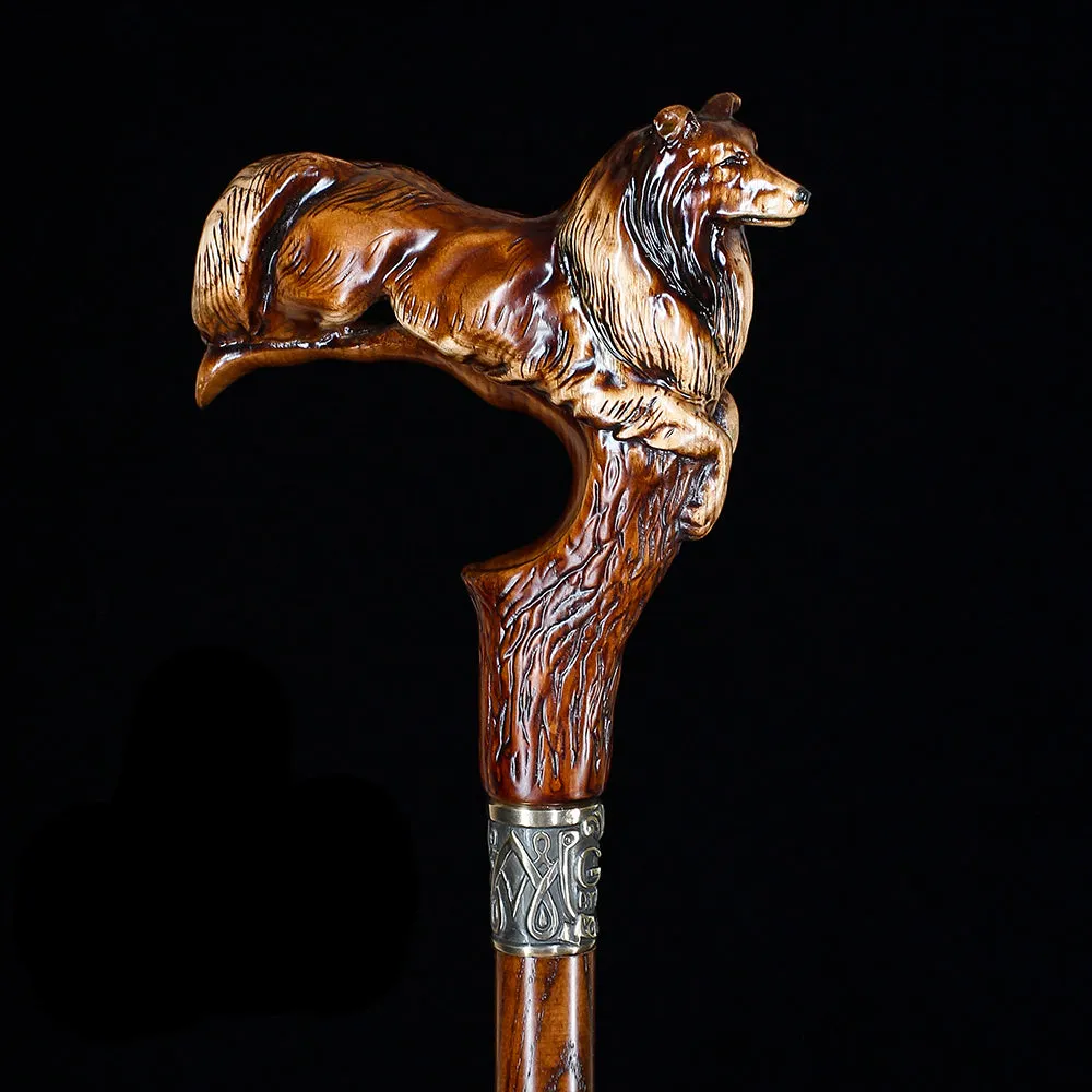 Collie Dog: Artisan Intricate Detail Handcarved Cane