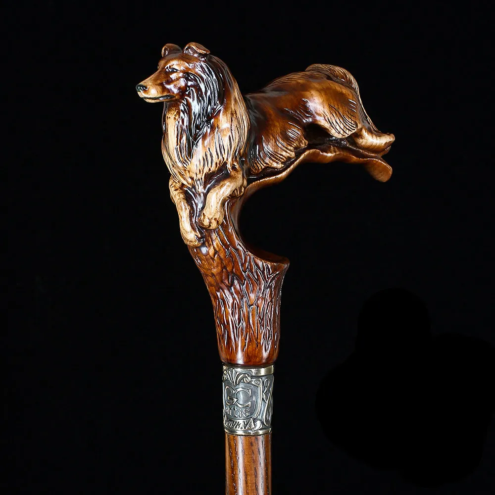 Collie Dog: Artisan Intricate Detail Handcarved Cane