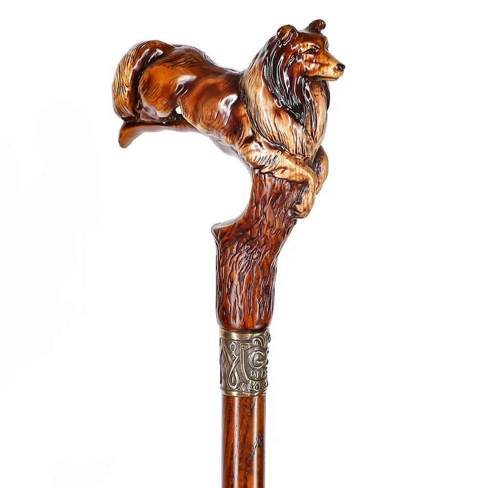Collie Dog: Artisan Intricate Detail Handcarved Cane