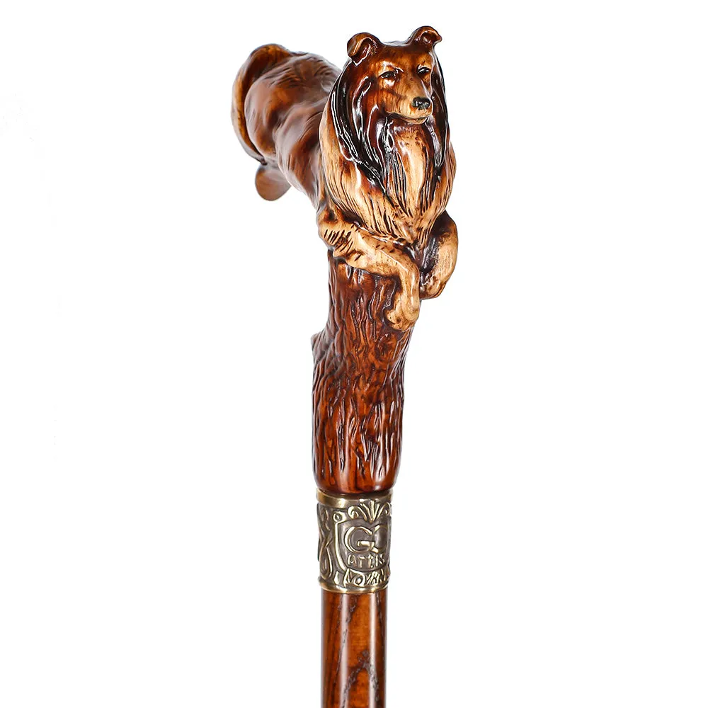 Collie Dog: Artisan Intricate Detail Handcarved Cane