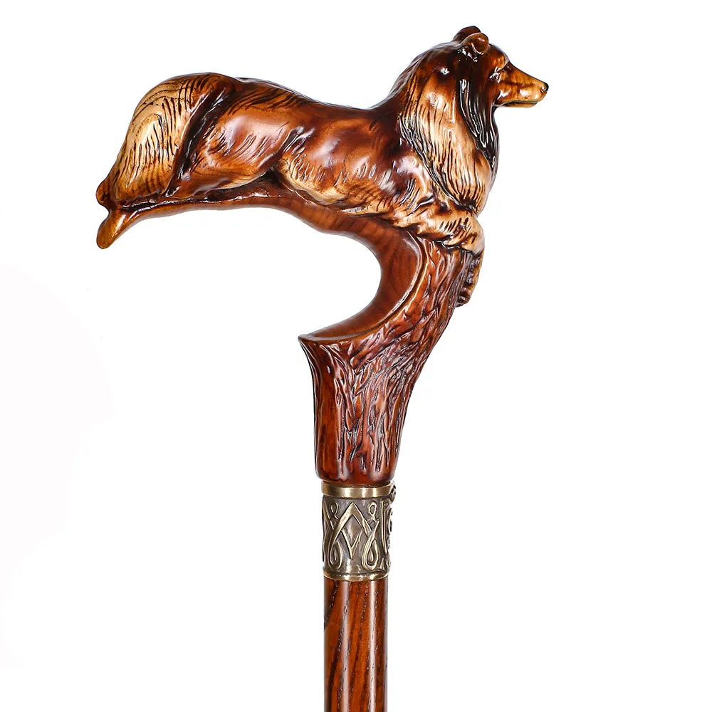 Collie Dog: Artisan Intricate Detail Handcarved Cane