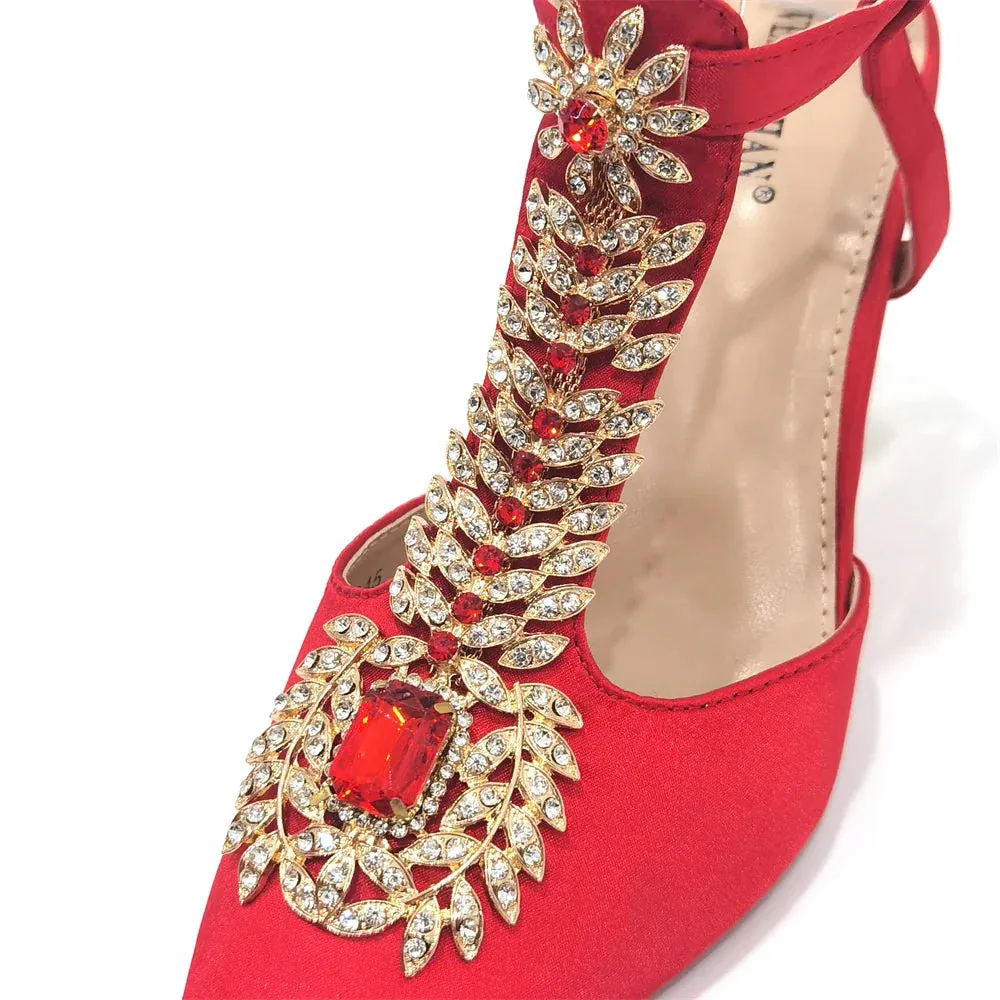 Comfortable Streamlined Pointed Toe Women's Shoes Matching Big Crystal Square Box Bag