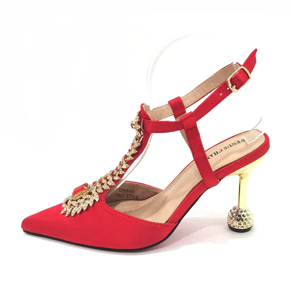 Comfortable Streamlined Pointed Toe Women's Shoes Matching Big Crystal Square Box Bag