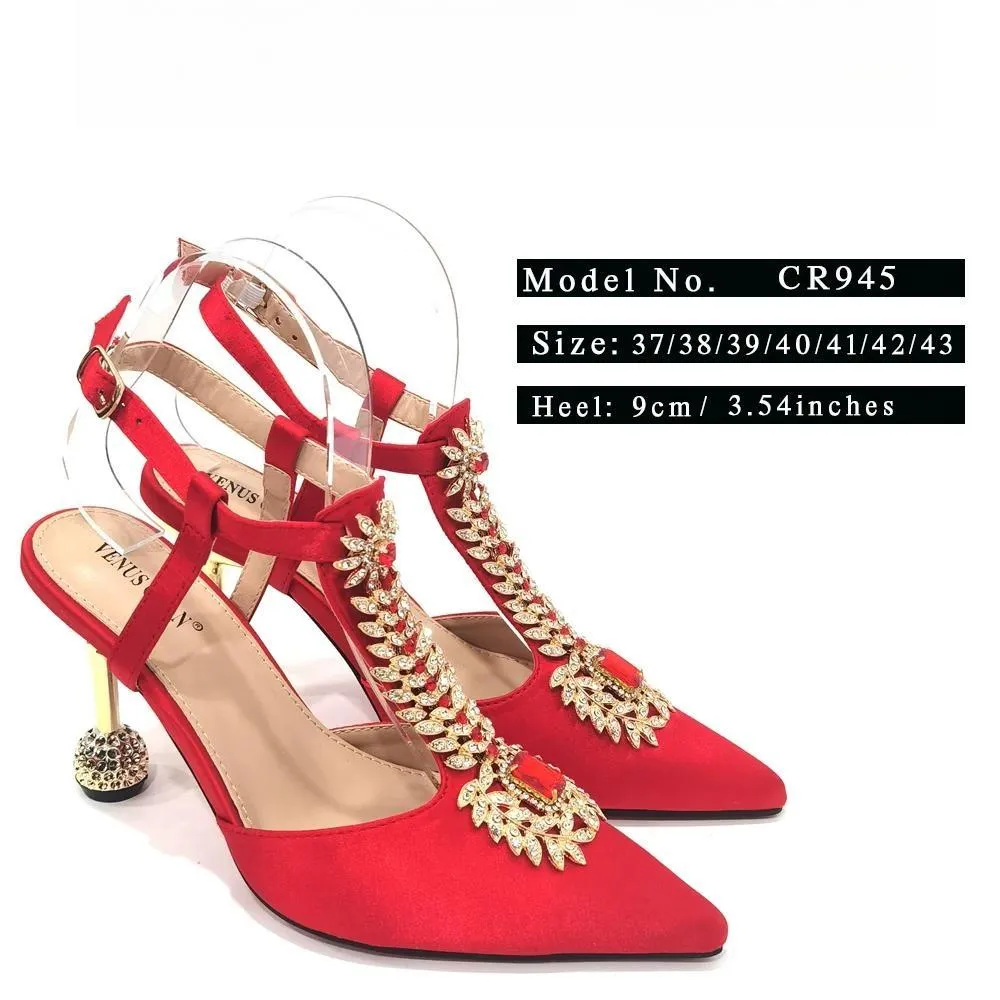 Comfortable Streamlined Pointed Toe Women's Shoes Matching Big Crystal Square Box Bag