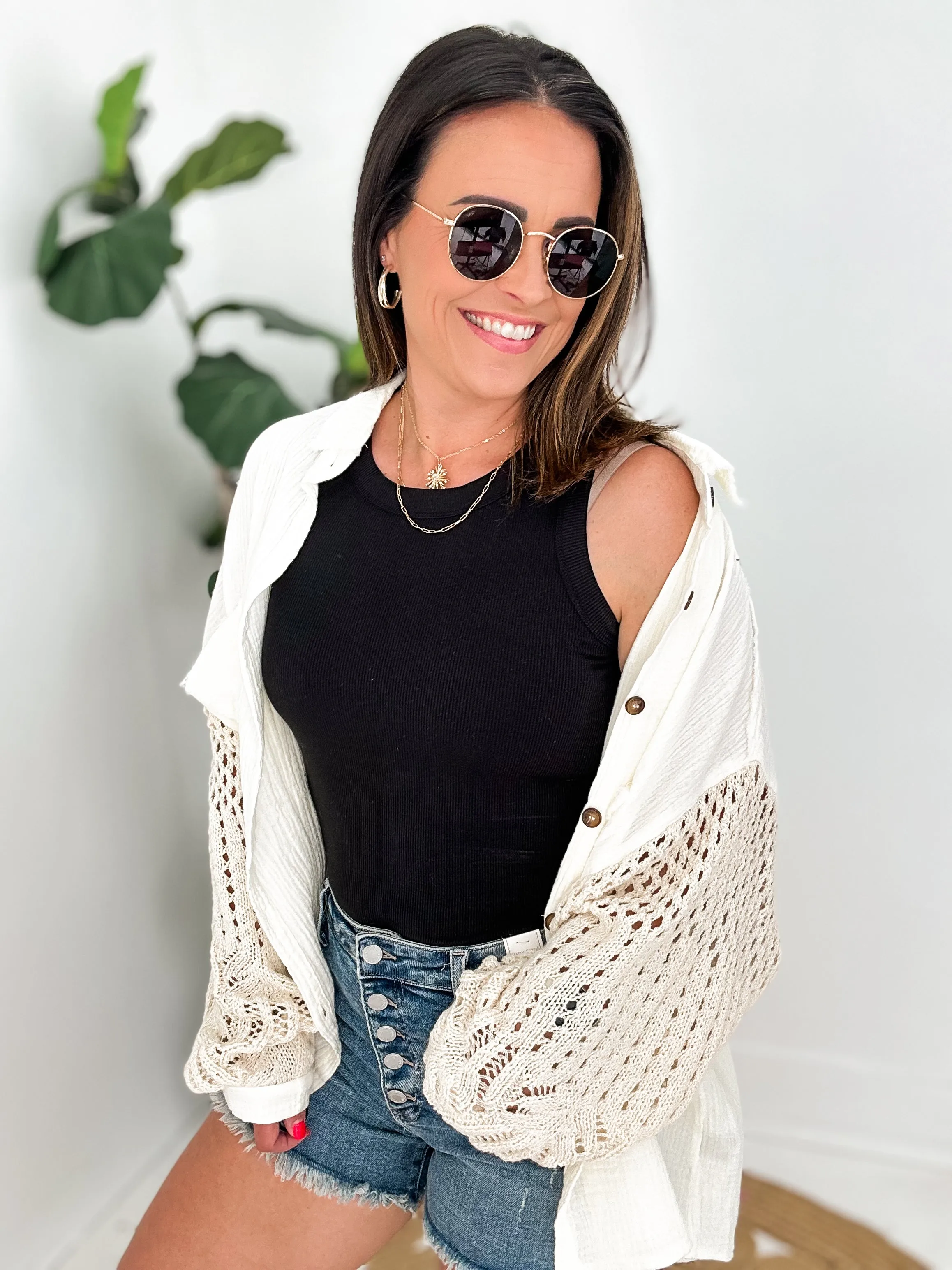 Cream Crochet Button Down Top