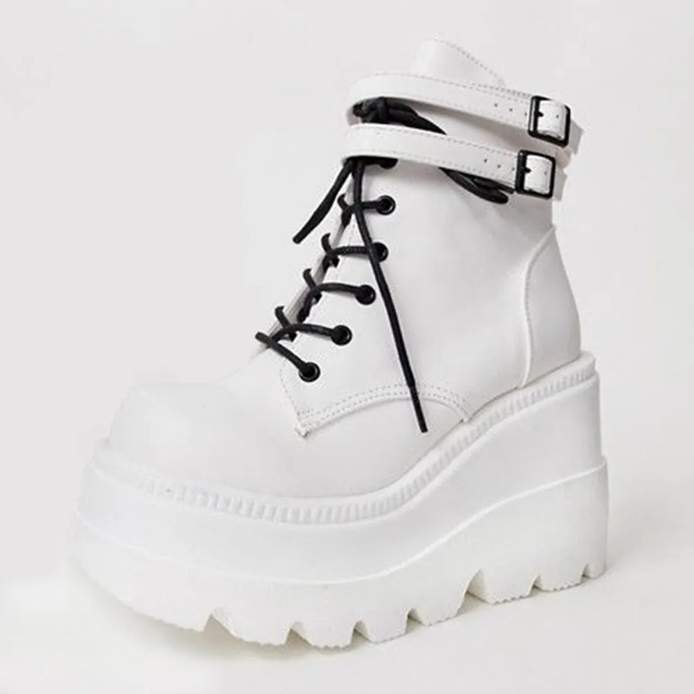 DEANWANGKT Big Size 35-43 Brand New Women's Wedges High Heels Boots  Fashion Zip High Platform Ankle Boots Women Party Goth Shoes Woman
