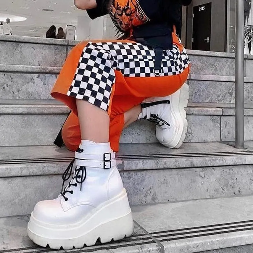 DEANWANGKT Big Size 35-43 Brand New Women's Wedges High Heels Boots  Fashion Zip High Platform Ankle Boots Women Party Goth Shoes Woman
