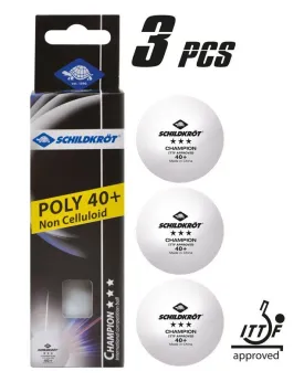 Donic Schildkrot 3 Star Champion ITTF Poly 40  Table Tennis Ball - White - 3 pcs