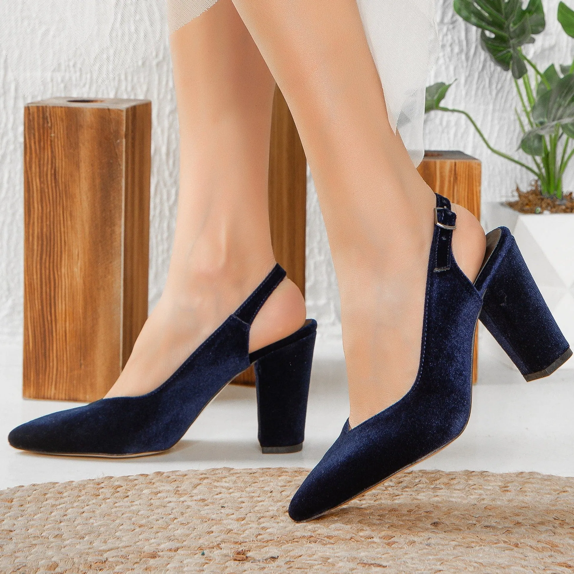 Emma- Blue Velvet  Slingback
