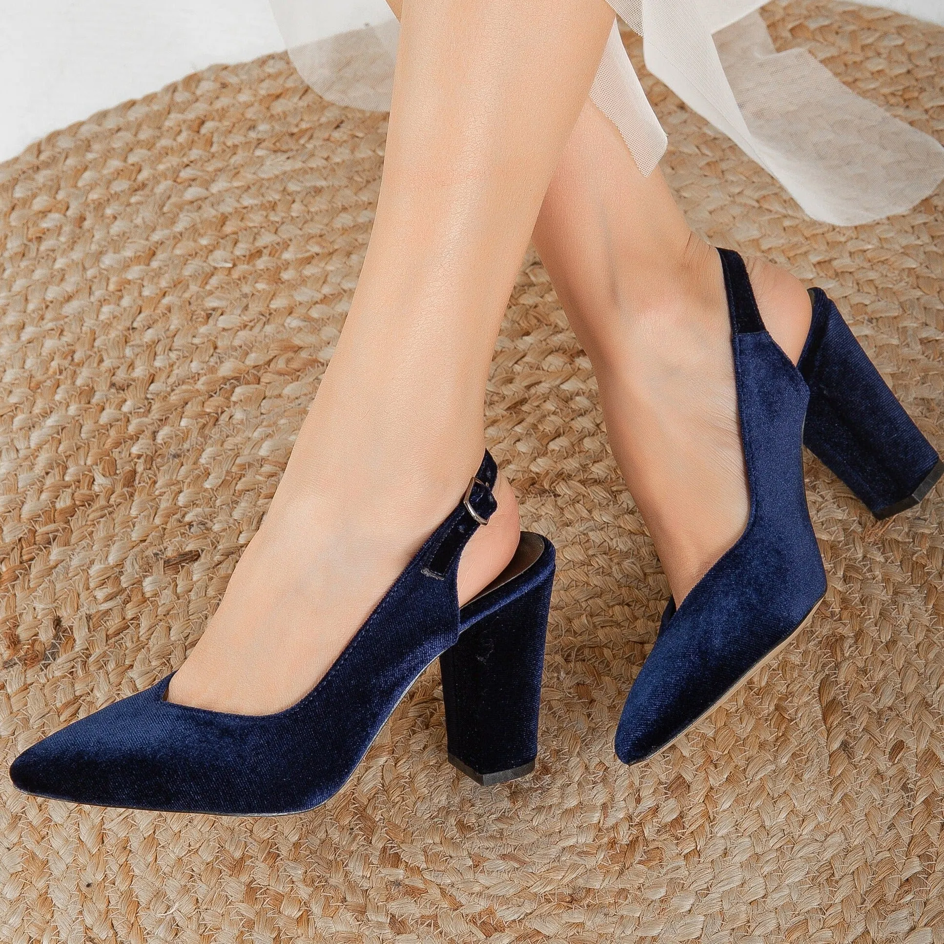 Emma- Blue Velvet  Slingback