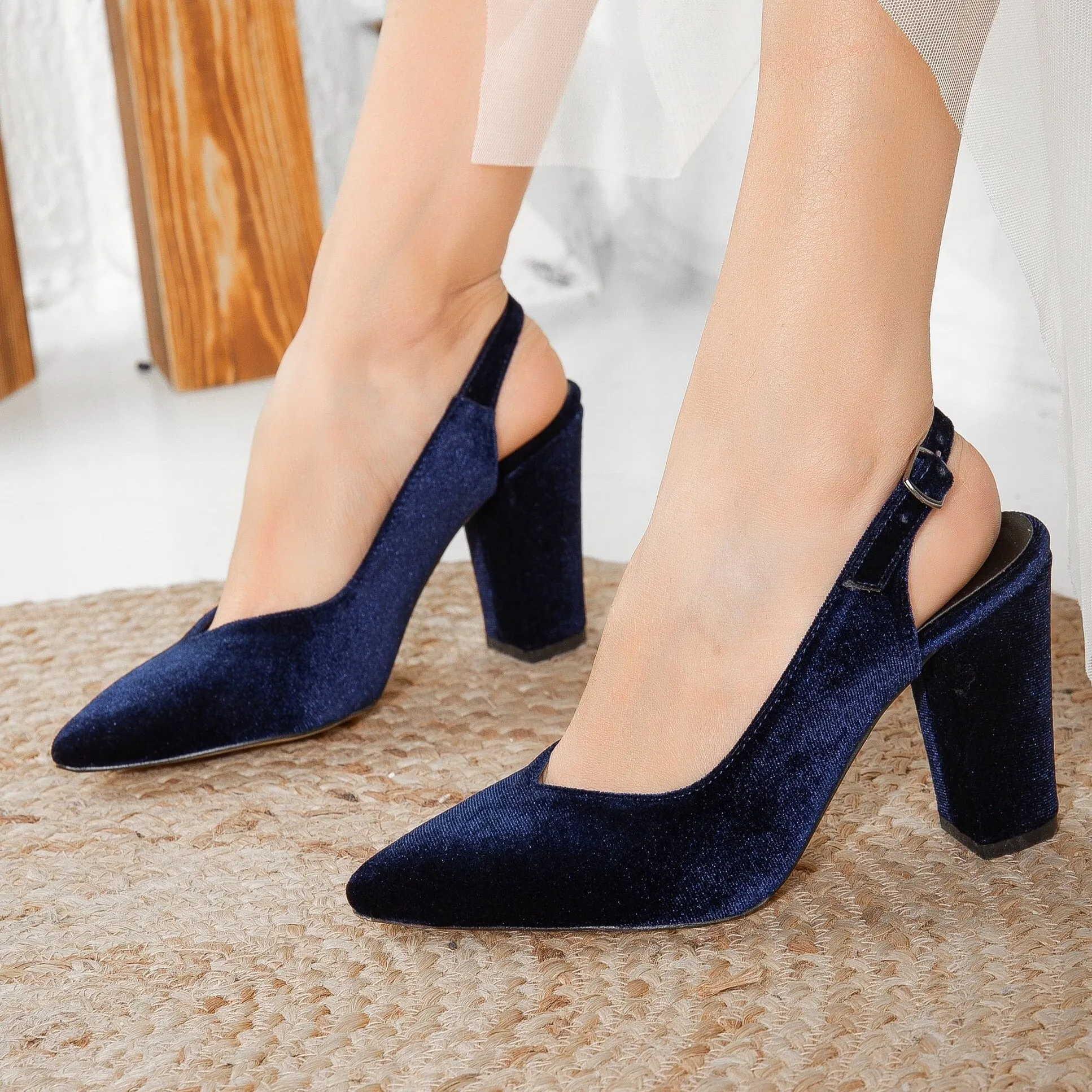 Emma- Blue Velvet  Slingback