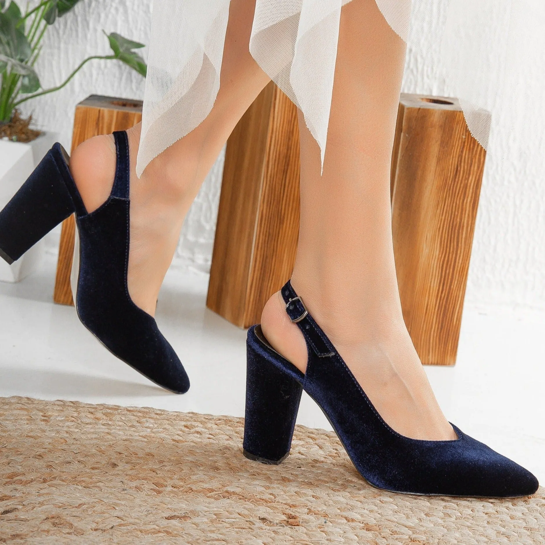 Emma- Blue Velvet  Slingback