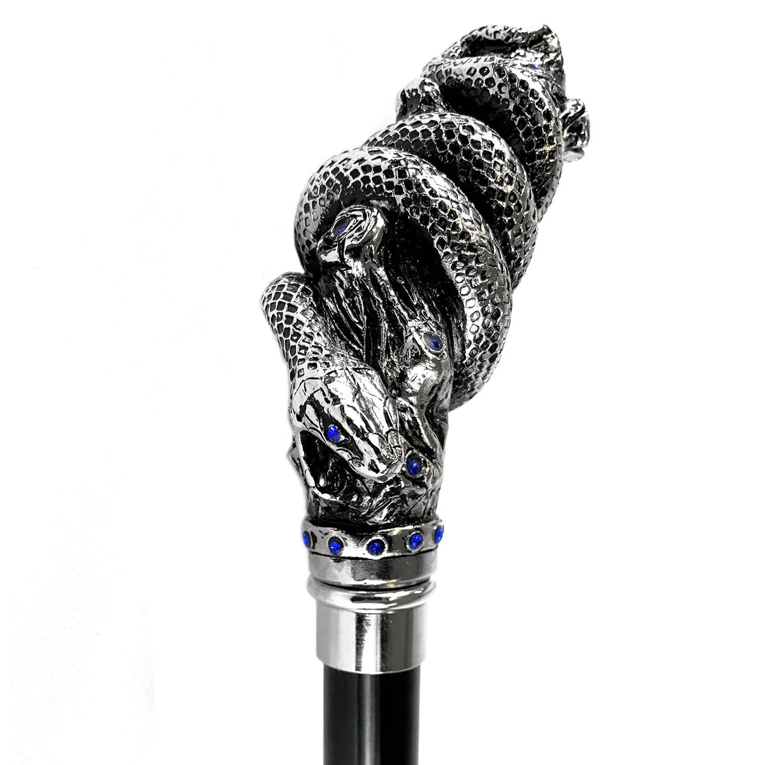 Fantastic silver-plated handle - Snake on branch and sapphire crystals