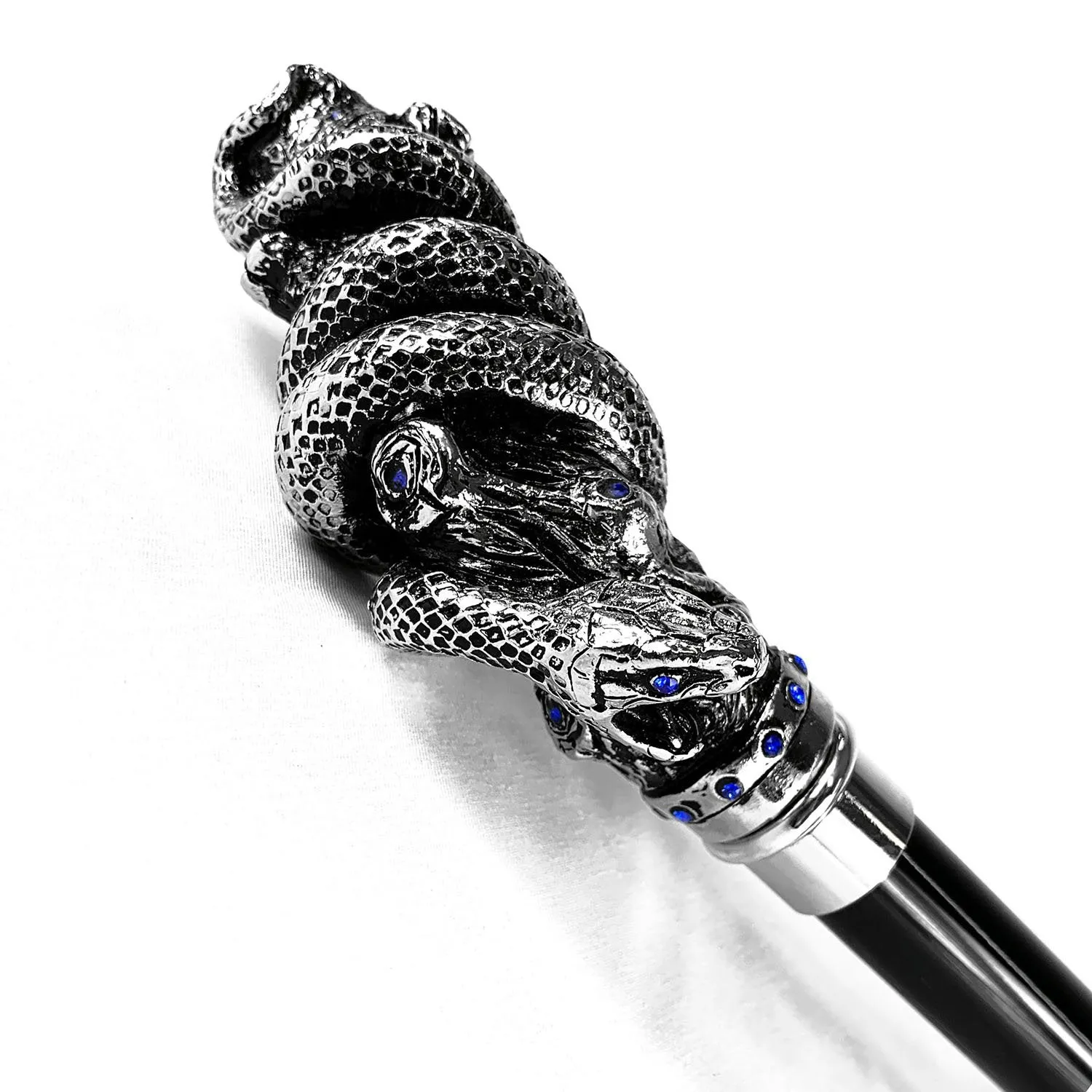 Fantastic silver-plated handle - Snake on branch and sapphire crystals